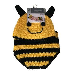 Hand Crocheted Hat And Diaper Cover Bumble Bee Sz 0-9 Months Infant Baby Photo